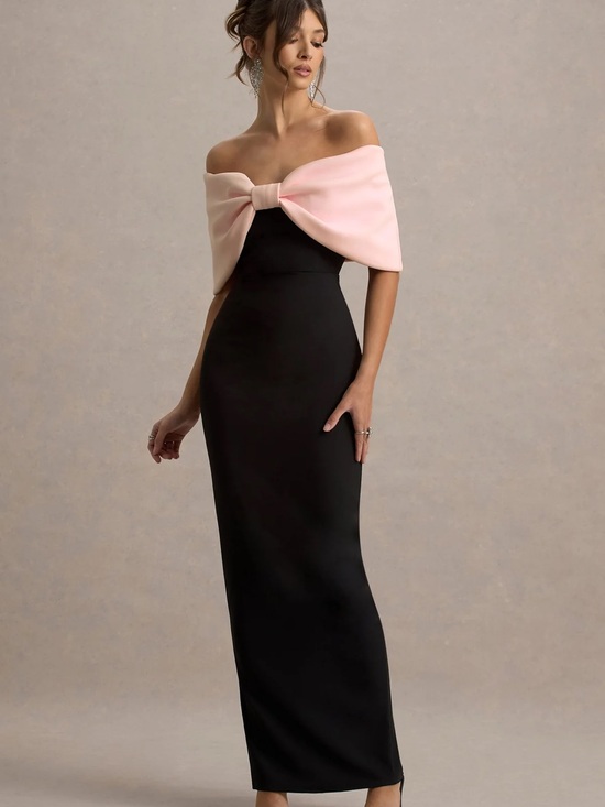 Club L London Dresses & Skirts - Club L London Cornelia Pink & Black Strapless Maxi Dress With Oversized Bow